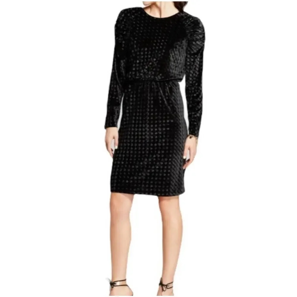 Who What Wear Puff Sleeve Black Velvet Dress